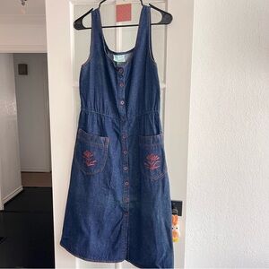 Vintage Denim Dress with Pocket Embroidery